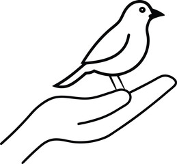 Gentle bird perched on a human hand symbolizing trust and nature connection