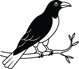 Illustration of a crow perched on a tree branch