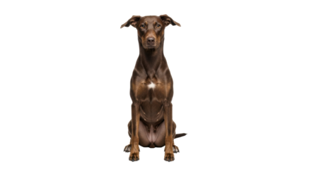 Isolated Dog with brown fur sitting staring attentively in the studio. Happy Pet