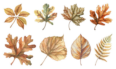 Obraz premium Illustrated autumn leaves collection.