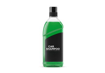 Professional car shampoo bottle mockup with vibrant green liquid, perfect for product branding and automotive cleaning promotions.