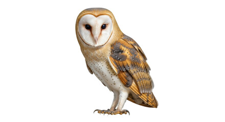 Isolated barn owl portrait stands, bird of prey, wildlife photography, raptor in detail