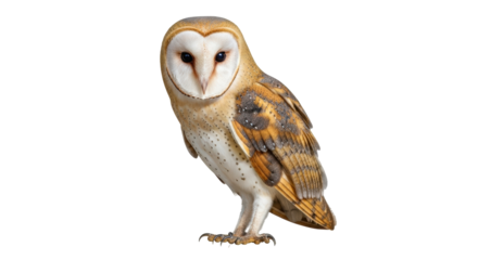 Isolated barn owl portrait stands, bird of prey, wildlife photography, raptor in detail