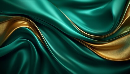 abstract green and gold silk texture background turquoise and golden elegant luxury satin cloth with wave prestigious award luxurious teal background generative ai