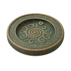 Fototapeta premium Decorative ceramic bowl with intricate spiral design and textured surface,png on transparent background