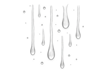 White viscous liquid dripping and splashing, dropping fluid texture element with transparent background