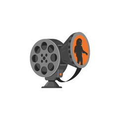 Vintage film projector with horror theme for retro horror movie nights