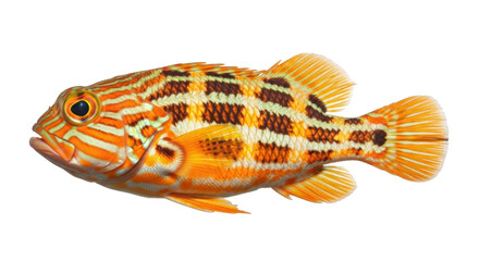 Fototapeta premium Isolated Fish, Marine Life Specimen with Orange Stripes and Dark Markings in Studio Shot