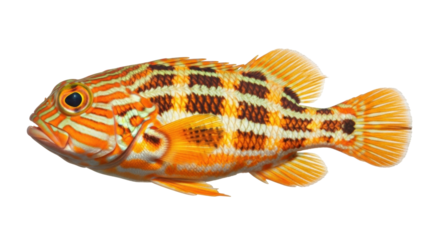 Isolated Fish, Marine Life Specimen with Orange Stripes and Dark Markings in Studio Shot