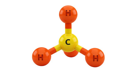 Isolated molecular model of methane with one carbon atom and four hydrogen atoms, 3D