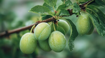 Obraz premium Green plums on branch
