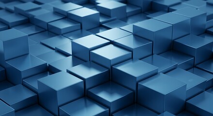 Obraz premium A close-up, high-angle view of a metallic blue grid of cubes with varying heights, creating a textured, abstract geometric pattern.