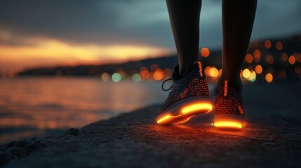 Luminous shoes dusk beachfront