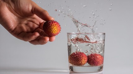 Lychee dropped into water splash