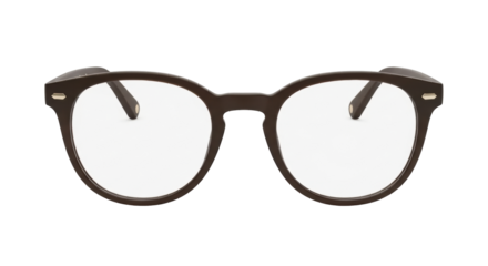 Isolated round eyeglasses, brown frame, clear lenses for reading, sight, or eyewear style