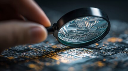 Magnifying glass on circuit board