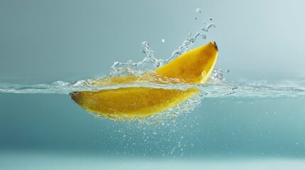 Mango slice splashing water
