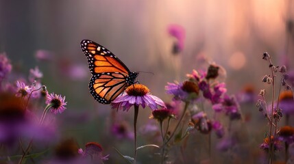 Monarch butterfly on purple flower