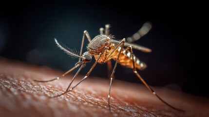 Mosquito on human skin closeup