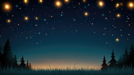Fototapeta premium starry night sky filled with glowing stars above silhouette of pine trees and grass. landscape evokes sense of wonder and ity