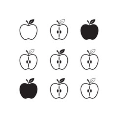 Flat Apple Vector Icon Set – Minimal Fruit Symbols for Web, App, and Food Design
