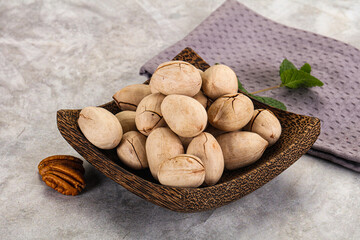 Crunchy pecan nut in the bowl