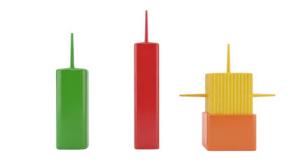 Isolated stacking blocks in green, red and yellow colors for children's construction fun