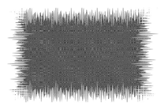Abstract black and white digital glitch art pattern with distorted lines and noise effect
