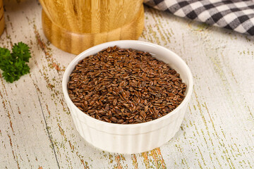 Brown flax seeds in the bowl