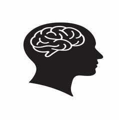 A vector illustration concept of human intelligence showing a head silhouette profile with a brain symbol representing mind, thought, and creative ideas