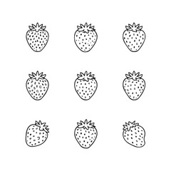 Flat Strawberry Vector Icon Set – Minimal Fruit Symbols for Web, App, and Food Design