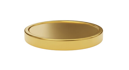 Isolated golden coin on a smooth surface with round edges and golden reflective sheen