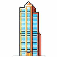 Obraz premium Modern orange and yellow skyscraper with a blue sky reflecting in its windows, representing urban development and architectural design in a city's landscape