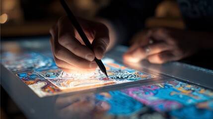 Person drawing on lightbox