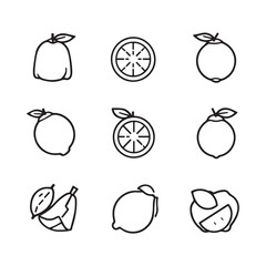 Flat Lemon Vector Icon Set – Minimal Citrus Fruit Symbols for Web, App, and Food Design