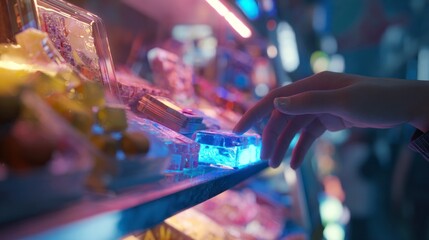 Person selecting food in night market