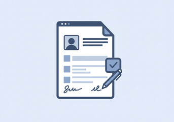 Confidently sign important documents online with a digital pen and approved checkmark graphic, streamlining your business approvals.