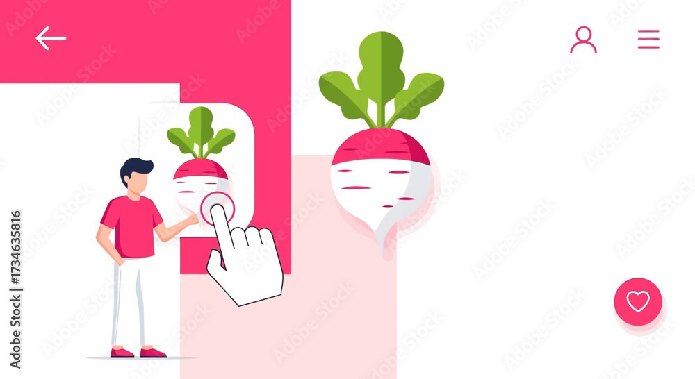 Wall mural man interacting with radish app modern vector illustration design for web app interface