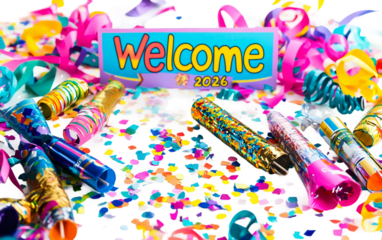 New Years Eve party props with confetti and party poppers for festive celebrations and joyful holiday gatherings isolated on transparent background PNG