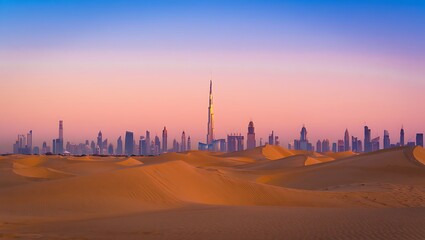 Inspirational Skyline: Embrace the Future of Dubai's Growth et Urban Landscape at Sunset for Travel, Tourism, and Modern Business Ventures