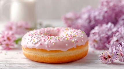 Pink glazed donut with sprinkles