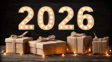 A festive Christmas shopping promotion background with beautifully decorated gift boxes illuminated by a number of lights.