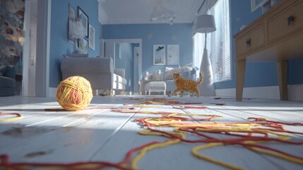 Playful cat with yarn