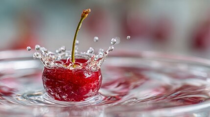 Red cherry splashing water
