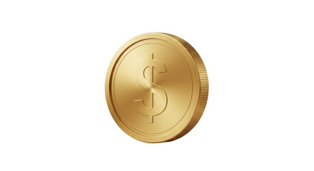 Isolated gold dollar coin, currency representing US finance, income and wealth concept