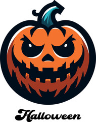 Halloween pumpkin monster logo icon vector white background .