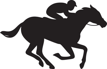 Jockey Riding Race Horse at Speed Silhouettes - Equestrian Sport Vector