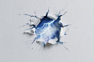 Ripped paper reveals electric blue lightning strike
