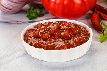 Salsa dip with chili and tomato
