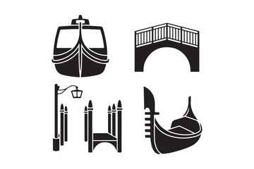 Venetian icons gondola bridge lamp post and fence silhouettes © Sadek